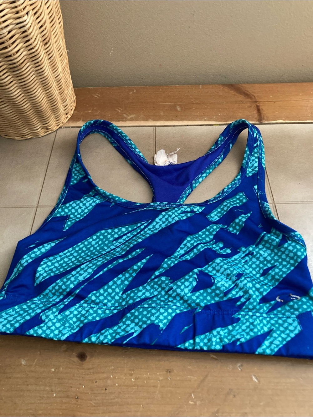 Blue Patterned Racerback Sports Bra S